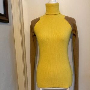 Colorblock Turtleneck Sweater - Yellow and Brown